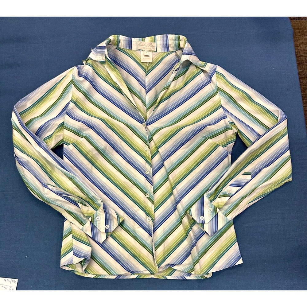 Austin Reed Signature Womens Size 4 ~ Striped Cotton Button Down Blouse Shirt